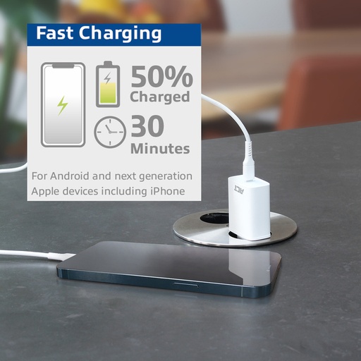 [AC2100] USB-C Charger 110-240V 1 port 20W whiteiPhone 12/13 Previous Ewent EW1320